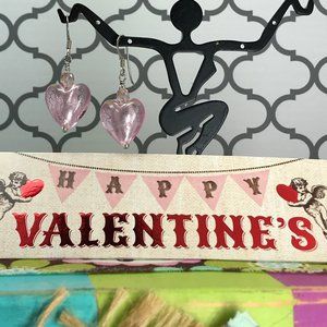 925 Sterling Large Pink Heart Glass Bead Earrings